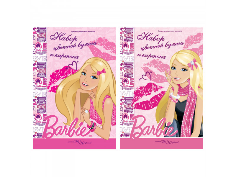 Цветной картон 10 цветов 20 листов А4 Barbie B535,B536